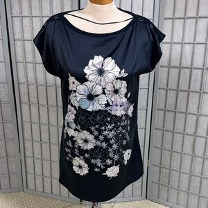 Tristan Black Floral Women's Blouse, Size Small